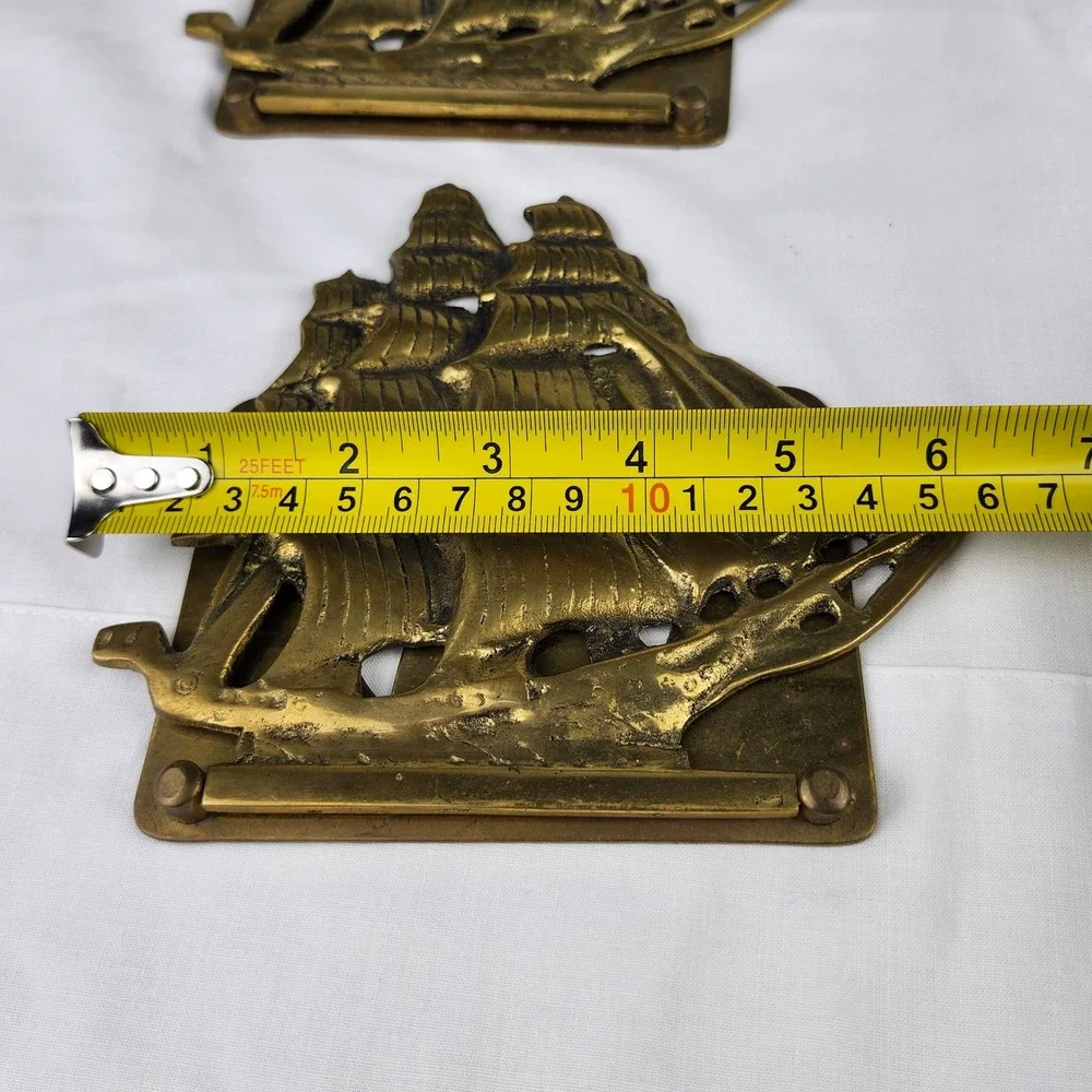 Two VTG Solid Brass Schooners Sailing Ships Nautical MCM Folding Style Bookends